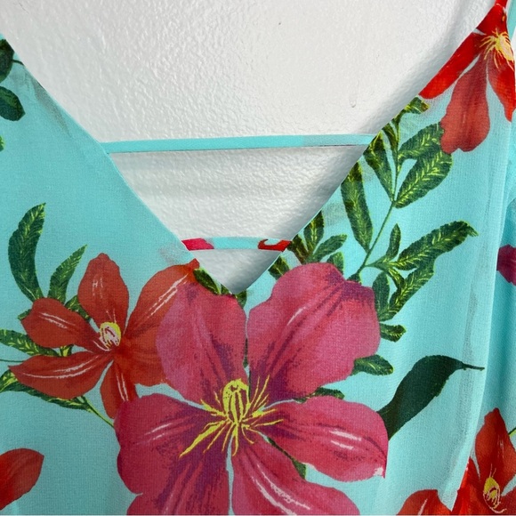 GUESS Women's Uri Floral-Print Walk-Through Romper Coastal Bloom Aqua Print Sz 6 - Picture 8 of 16